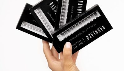 Pestanas postiças previamente coladas para fazer extensões de pestanas em casa nanolash